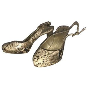 Thari Snakeskin Texture heels - round toe with open heel and over heel buckle st